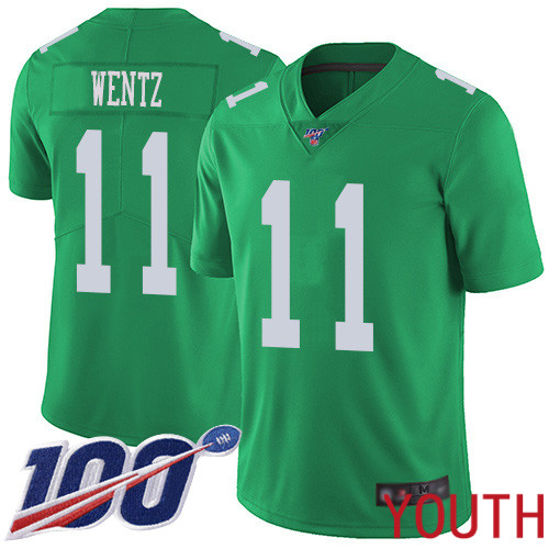 Youth Philadelphia Eagles #11 Carson Wentz Limited Green Rush Vapor Untouchable NFL Jersey 100th Season->youth nfl jersey->Youth Jersey